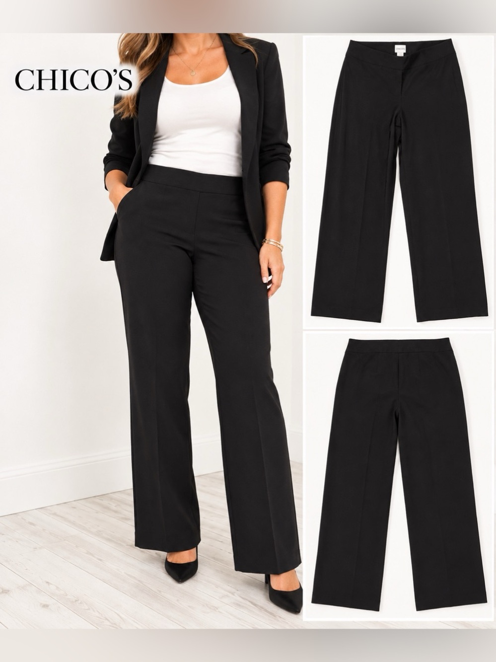 Chico’s Black Dress Pants Size 2.5 Short Stretch Straight Leg Career